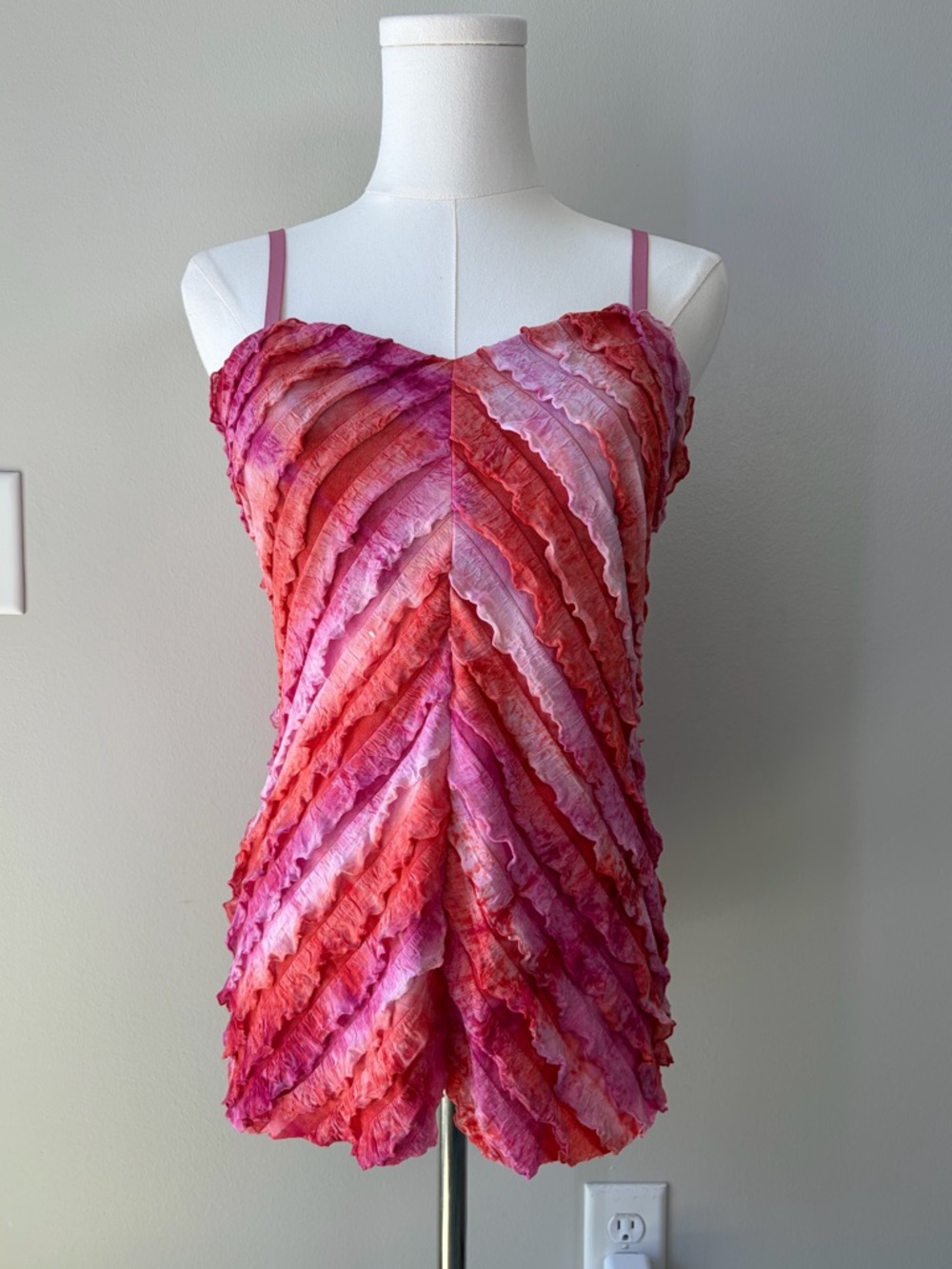 Studio Y Y2K Pink and Orange Watercolor Textured Ruffle Tank Top Mermaid Fairy
